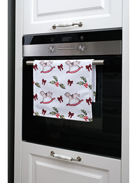 Asdiva Yılbaşı Temalı Atlı Karınca Fiyonk Detaylı Dekoratif Mutfak Fırın Kurulama Bezi Bordo - 35x55cm - S000484574-37469