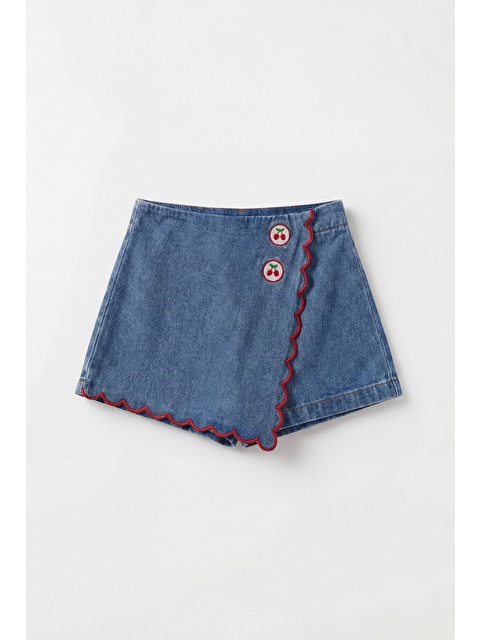 Magu Kız Çocuk Pamuklu Mavi Kiraz Düğmeli Denim Şort Etek - S000510511-23173