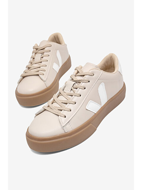 TONNY BLACK Kadın Bej Beyaz Kauçuk Taban Rahat Bağcıklı Sneaker