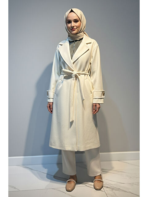 Remsa Kadın Düğme Detay Kaşmir Kaban 6346 Ekru - S000485984-19965