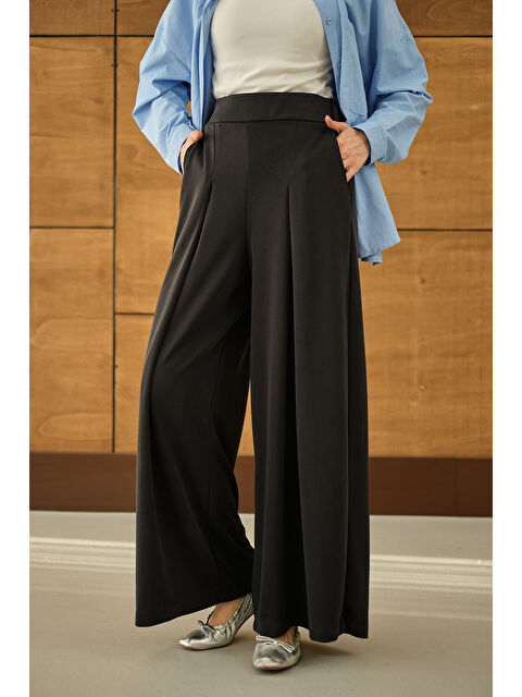 Locco Moda Kadın Bol Paça Pantolon Siyah