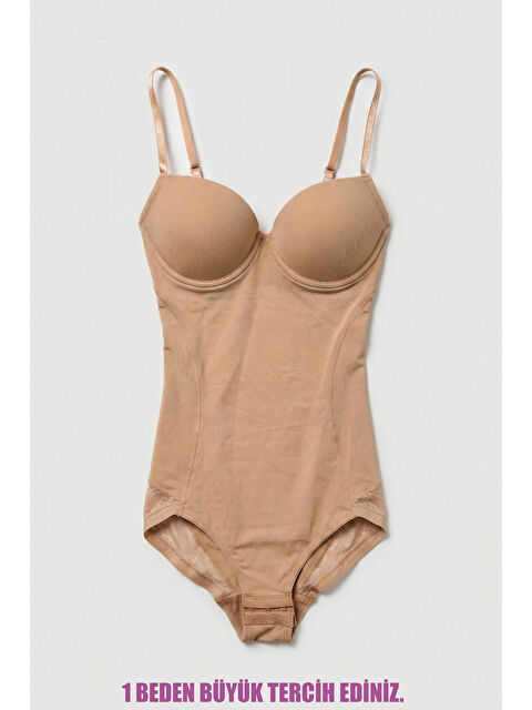 It's Basic Kadın Bej Vizon w5 Çıtçıtlı Toparlayıcı Dantel Detaylı Destekli Cup Tasarım Askılı Body - S000518964-26429