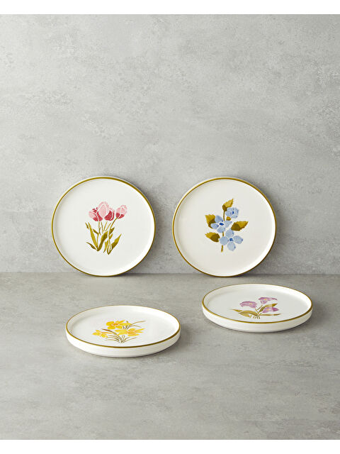 English Home Begonya Seramik 4'lü Pasta Tabağı 16 cm Renkli - S000440384-37243