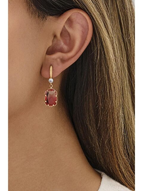 New Obsessions Kırmızı Taşlı Sallantılı Zarif Küpe - S000436351-20076