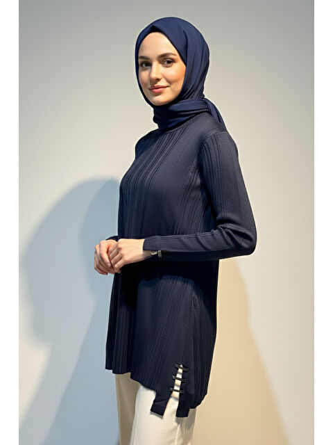 Remsa Aksesuar Detaylı Fitilli Triko Tunik 35041 Lacivert - S000485986-21164