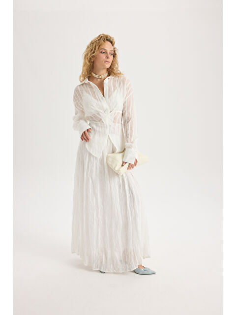 Mai Collection Tanoa Çizgi Desen Ekru Uzun Etek - S000518195-19965