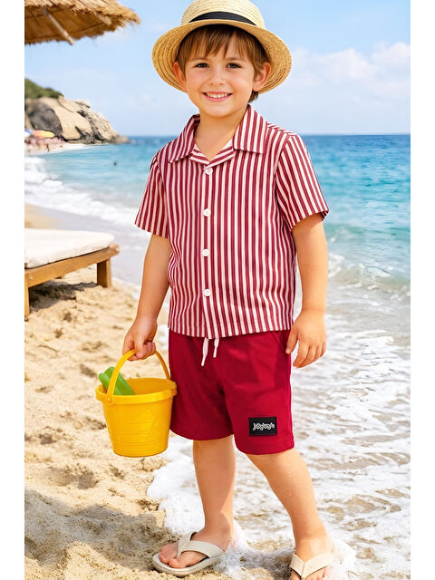 Modanino Erkek Çocuk Alt-Üst Takım (Waffle Gömlek+Ottoman Şort) 3-12 Yaş 12569HC