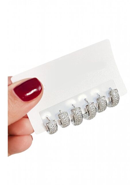 New Obsessions Zirkon Taşlı Gümüş Rengi 6'lı Halka Küpe Seti - S000482487-18105