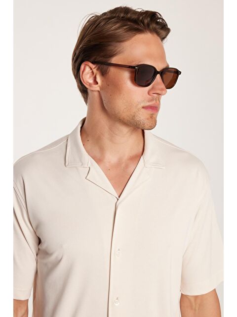 TUDORS Erkek Relax Fit Modal Kumaş Örme Premium Seri Kısa Kol Apaş Yaka Taş Gömlek - S000518975-25636