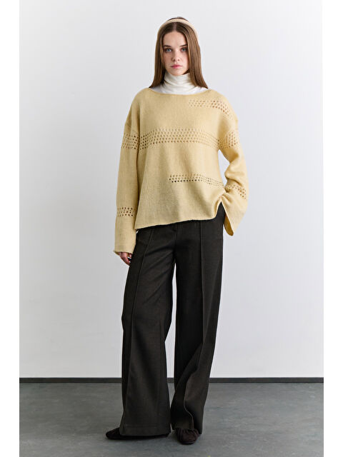 Manuka Ajur Örgü Triko Kazak Sarı - S000499144-20072