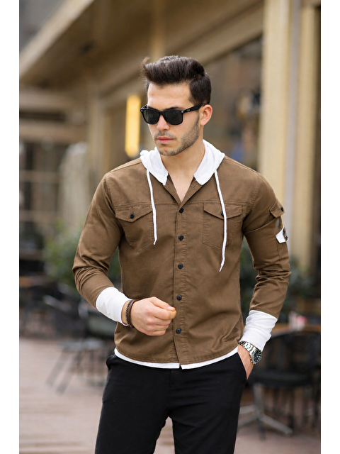 Comstar Erkek Slim Fit Penye Kapüşonlu Düğmeli Jean Gömlek
