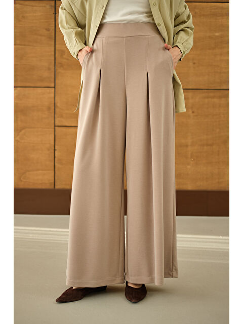 Locco Moda Kadın Bol Paça Pantolon Krem