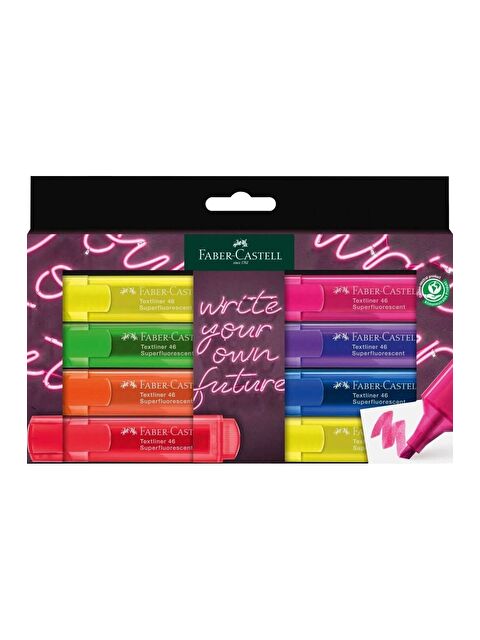 Faber-Castell Fosforlu Kalem Seti, 8’li, Şeffaf Renkler, Su Bazlı Mürekkep, Kesik Uç, 3 Farklı Çizgi Kalınlığı - S000415888-23173