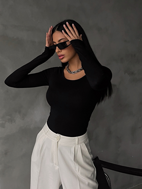 Bipantolon Kadın Siyah Prenses Yaka Bluz - S000518981-19351