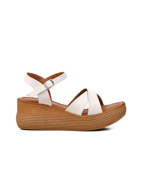 Ayakmod Beyaz Kadın Dolgu Topuk Sandalet 426093 - S000158088-20063