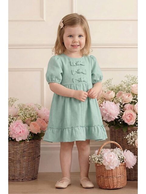 MİNİNİO Kız Çocuk Fiyonklu Elbise  - Mint