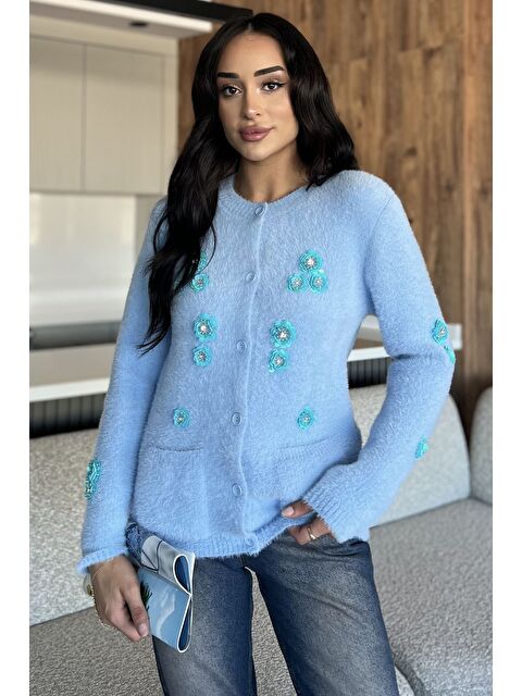 Gülseli Kadın Pul İşlemeli Yumoş İplik Triko Ceket - S000445310-17234