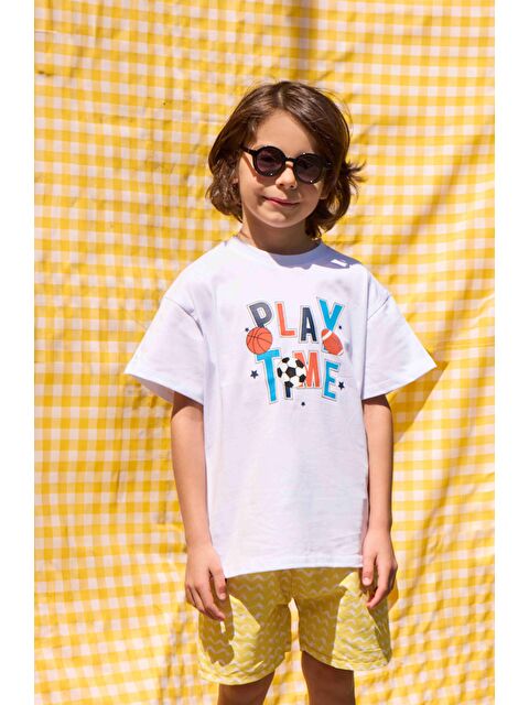 Luess Erkek Çocuk Play Time Baskı Beyaz  Tişört (2-3 Yaş 8-9 Yaş) - S000275306-20063