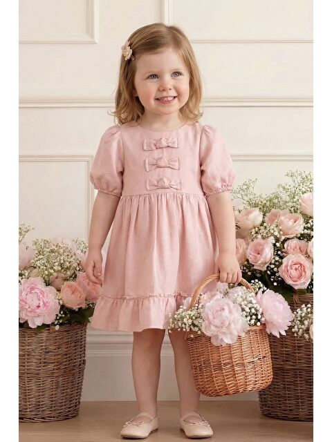 MİNİNİO Kız Çocuk Fiyonklu Elbise  - Pembe