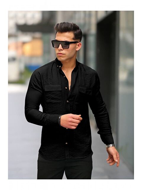 Comstar Erkek A Kalite Keten Slim Fit Uzun Kol Çift Kapaklı Gömlek