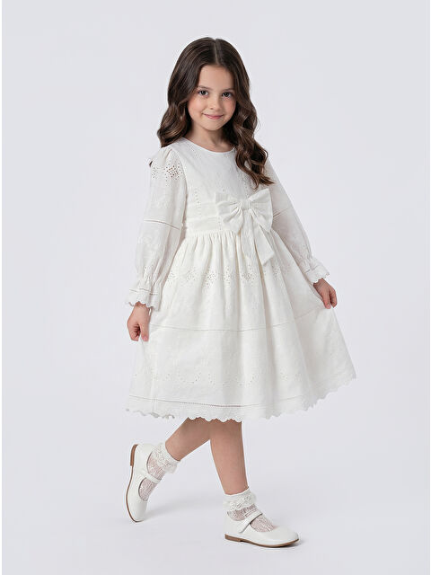 Pina Kids Kız Çocuk Uzun Kollu Önü Kurdelalı Fisto Elbise - S000509056-20063