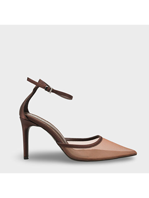 Capone Outfitters Letitia Hakiki Deri Astarlı Sivri Burunlu Orta Topuklu File Saten Kadın Ayakkabı