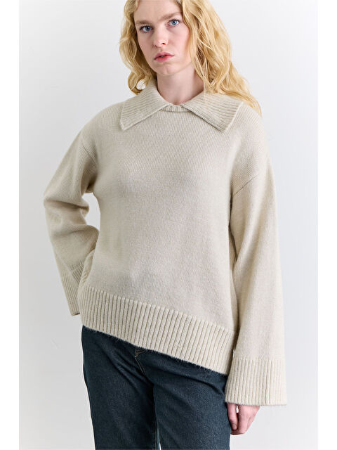 Manuka Geniş Yaka Oversıze Kazak Taş - S000499146-25636