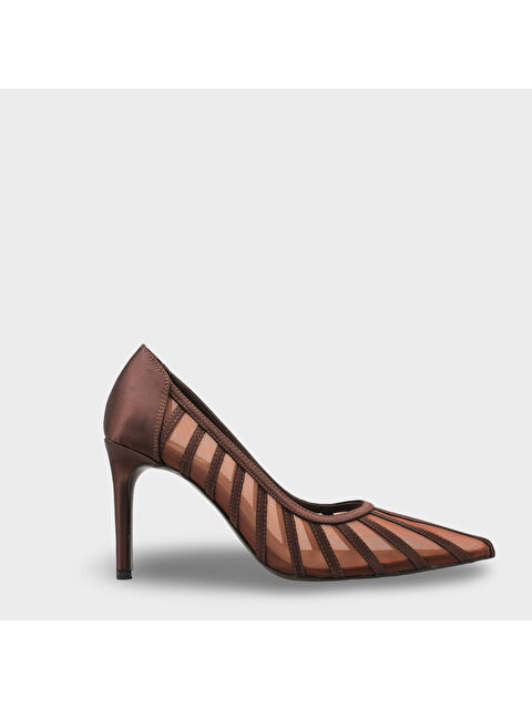 Capone Outfitters Micheline Hakiki Deri Astarlı Sivri Burunlu Orta Topuklu File Saten Kadın Ayakkabı