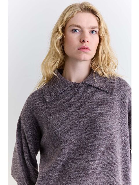 Manuka Geniş Yaka Oversıze Kazak Mürdüm - S000499146-20036