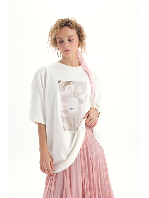 Mai Collection Cloud Dancer Beyaz Oversize T-Shirt - S000518984-20063