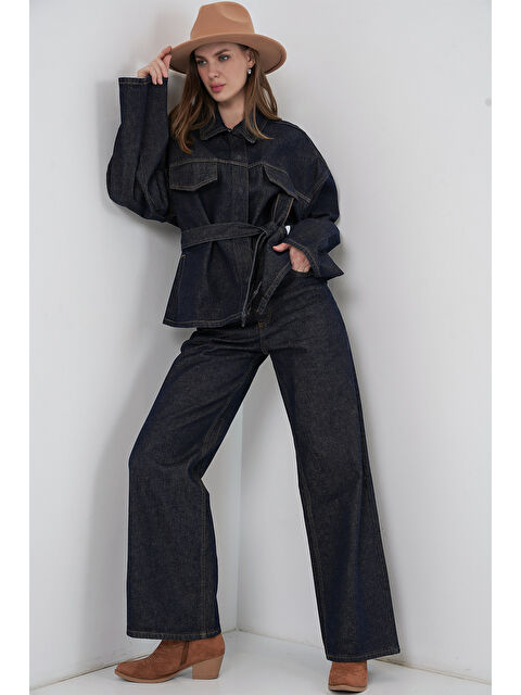 Bigdart Kadın Ceket Pantolon Jean İkili Takım 30059 - Koyu Mavi - S000466088-17234