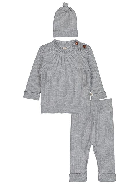 Civil Beybek Omuzdan Düğmeli 3-12 Ay Takım - Gri 6-9 Ay - S000509057-20600