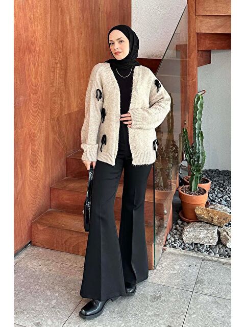 Lamelif Fiyonk Detaylı Hırka Sütlü Kahve - S000517850-4280