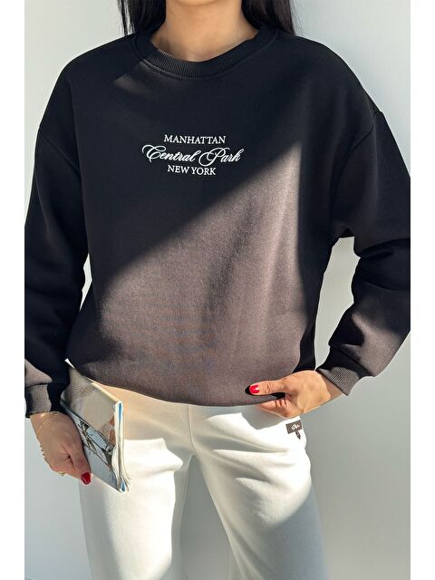 Gülseli Kadın Ön Yazı Baskılı Bisiklet Yaka Şardonlu Sweatshirt - S000470306-19351