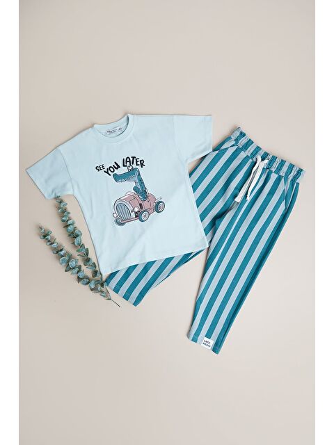 Fullamoda %100 Pamuk Baskılı Çizgili Erkek Çocuk 2 Li Takım - S000513410-18194