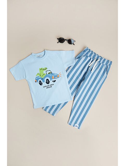 Fullamoda %100 Pamuk Baskılı Çizgili Erkek Çocuk 2 Li Takım - S000513410-17234