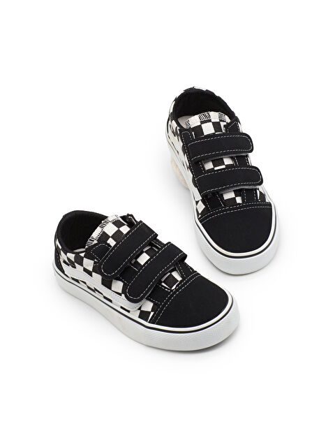 TONNY BLACK Çocuk Unisex Siyah Ekose Kauçuk Taban Rahat Kalıp Çift Cırtlı Ayakkabı - S000513758-15542