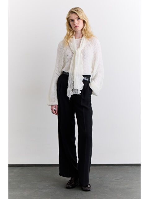 Manuka Bağlama Yakalı Ajurlu Kazak Ekru - S000499148-19965