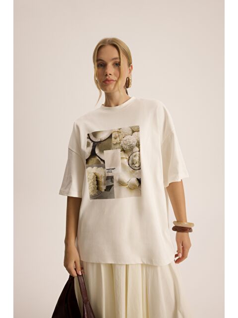 Mai Collection Coconut Milk Beyaz Oversize T-Shirt - S000518988-20063