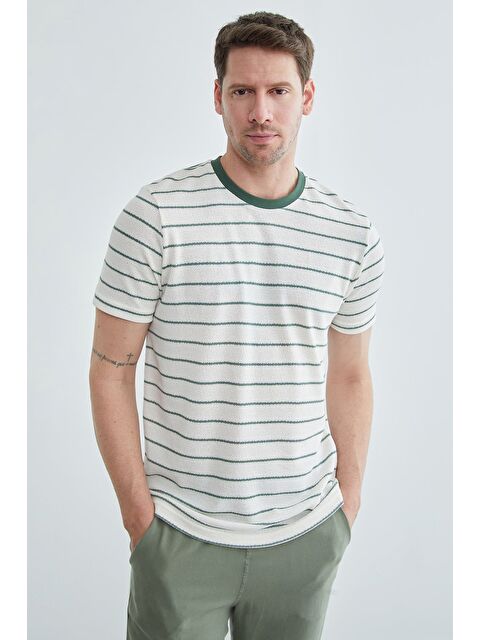 Fullamoda Çizgili Bisiklet Yaka Triko Tişört - S000515570-18547