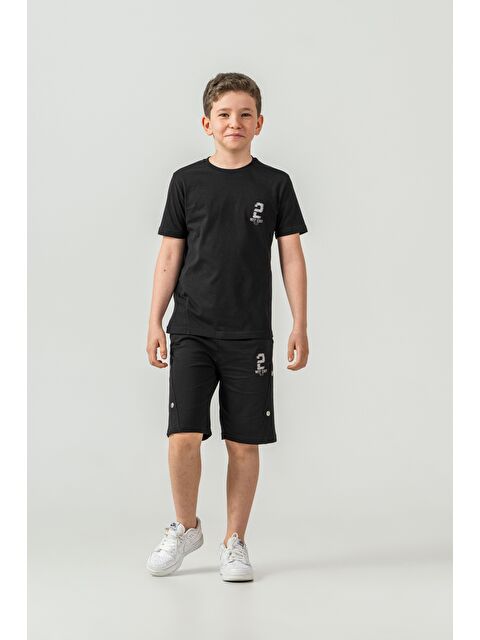 Mışıl Kids Üst Ön Baskılı Alt Çıtçıtlı Sol Bacak Baskılı Erkek Çocuk Şort - Tişört Takımı - S000513752-19351