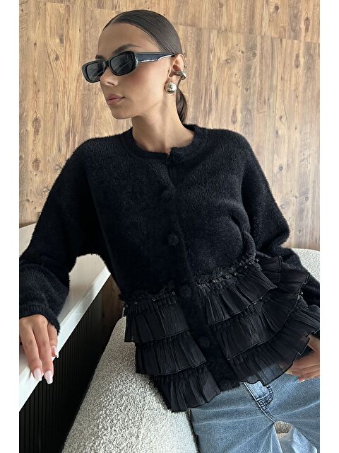 Gülseli Alt Kısmı Fırfırlı Yumoş Triko Ceket (s,m,l,xl Uyumludur) - S000445309-19351