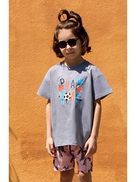 Luess Erkek Çocuk Play Time Baskı Gri Tişört (2-3 Yaş 8-9 Yaş) - S000275311-20600