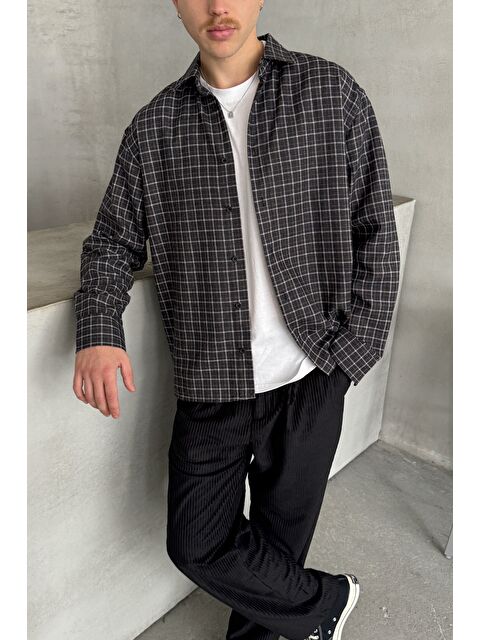 HYMAN Erkek Oversize Kesim Kareli Gömlek - S000515541-19351