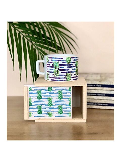 Bam Hediyelik Eşya Ananas Tasarımlı Ahşap Kutulu Kupa - S000290208-23173