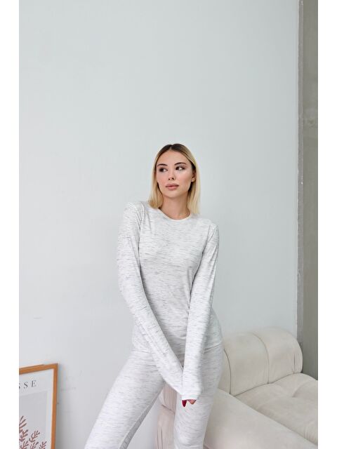 C&City Bisiklet Yaka Soft Uzun Kol Tişört Gri - S000355429-20600