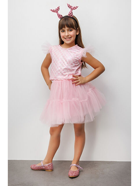 Le Mabelle Pembe Deniz Kızı Desenli Tül Detaylı Crop Etek Takım - Tammy - S000518995-20024