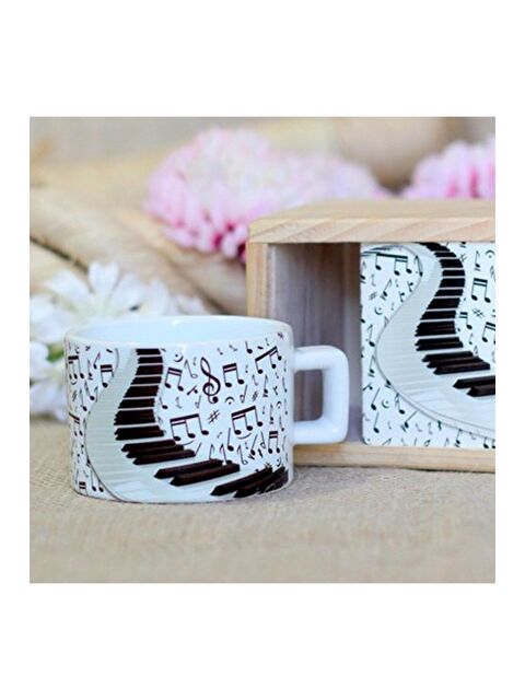 Bam Hediyelik Eşya Ahşap Kutusunda Piyano Nota Tasarımlı Kupa Bardak - S000290232-23173