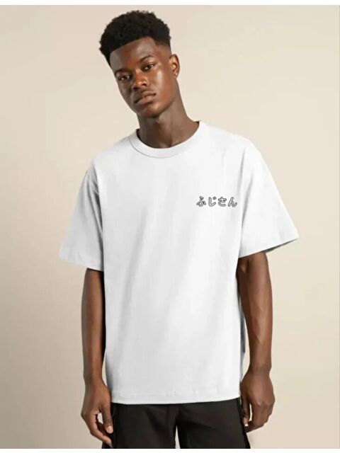 Jane's Unisex Bisiklet Yaka Baskılı Oversize T-Shirt - Beyaz - S000528631-20063