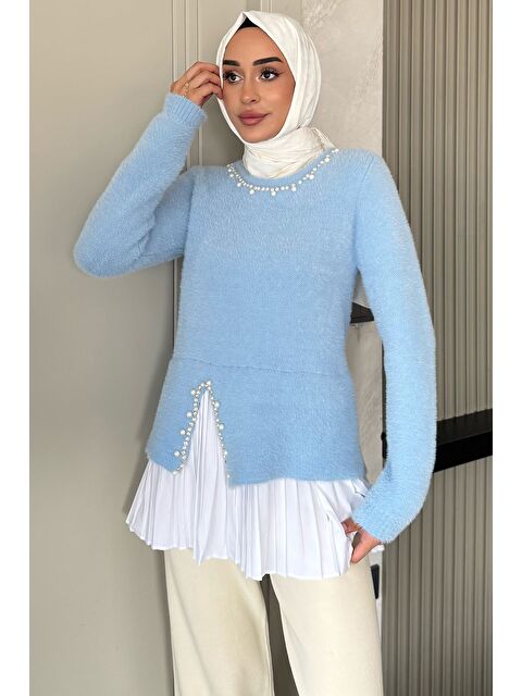 Julude İnci Ve Taş İşlemeli Garnili Yumoş Tesettür Triko Kazak (s-m-l Beden Uyumludur.) - S000470310-17234